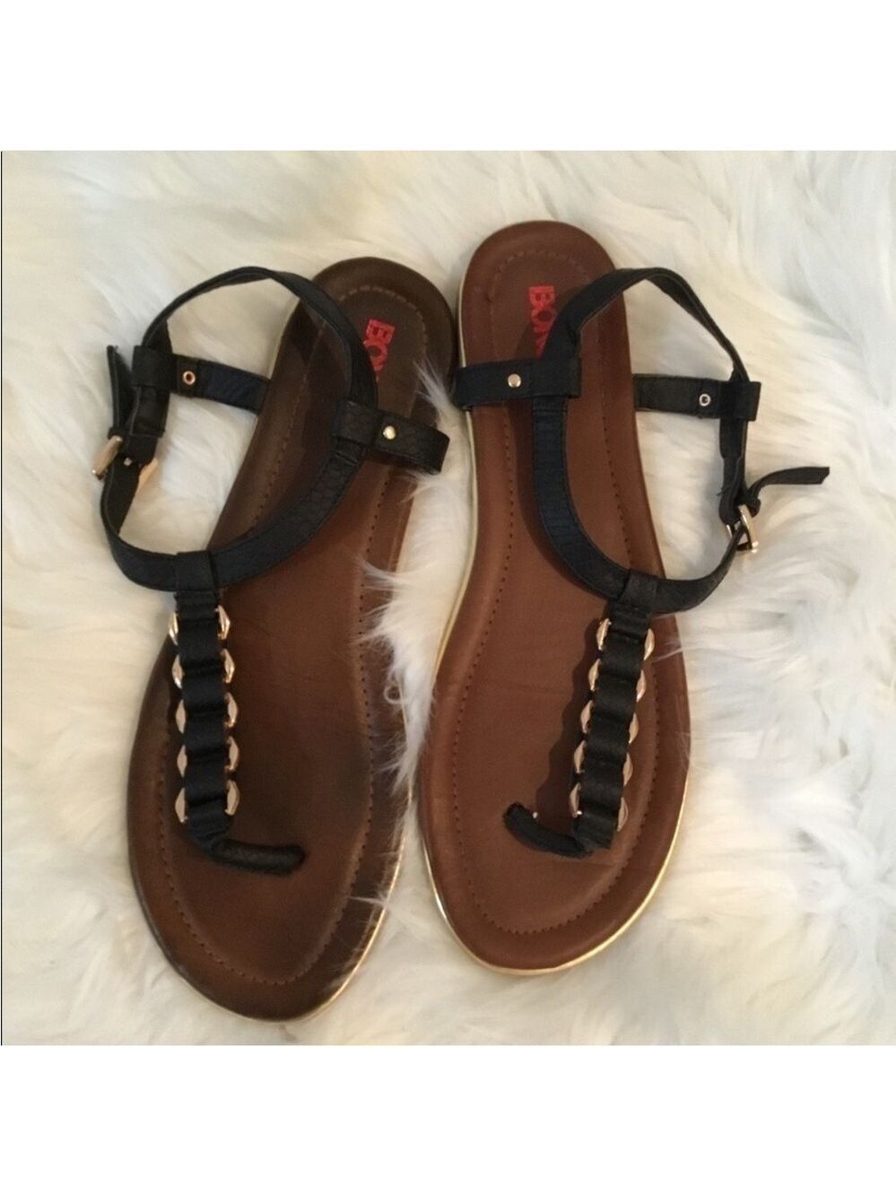 Bongo black gold brown buckle sandal Woman’s size 10M